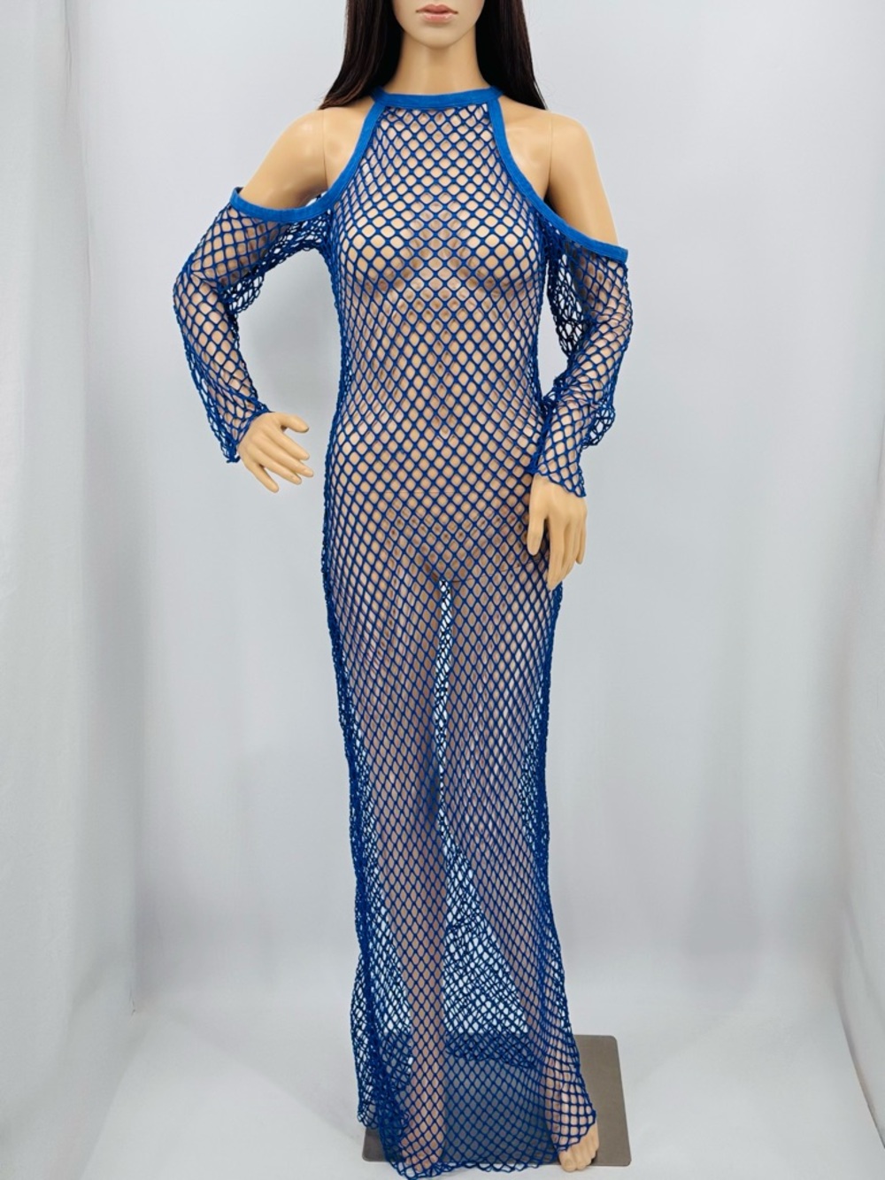 Vintage Y2K Festival Boho Cut Out Mesh Crochet Fishnet Maxi Dress Swim Cover Up